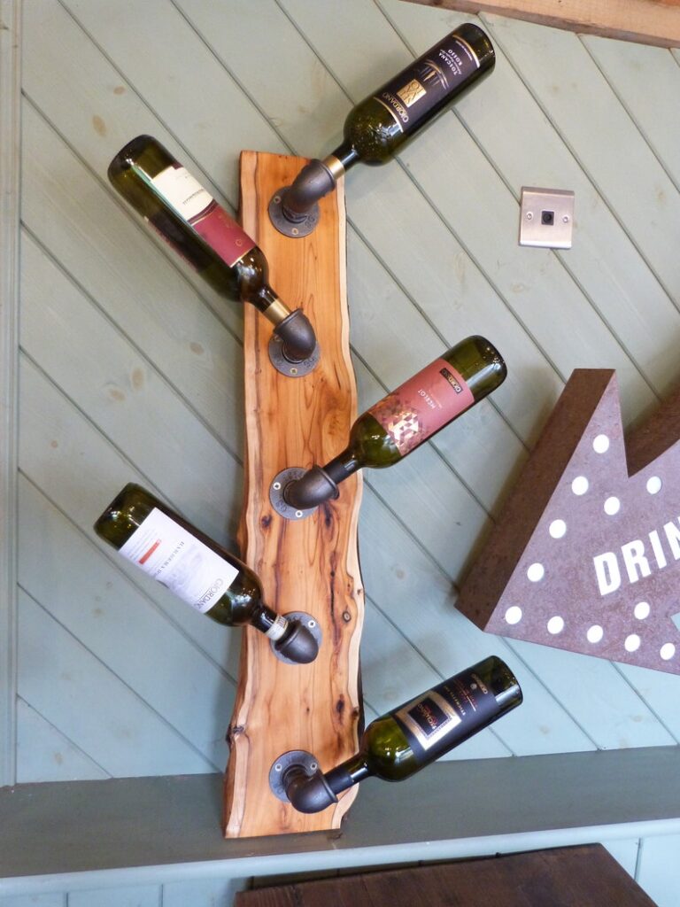 metal and wood wine rack