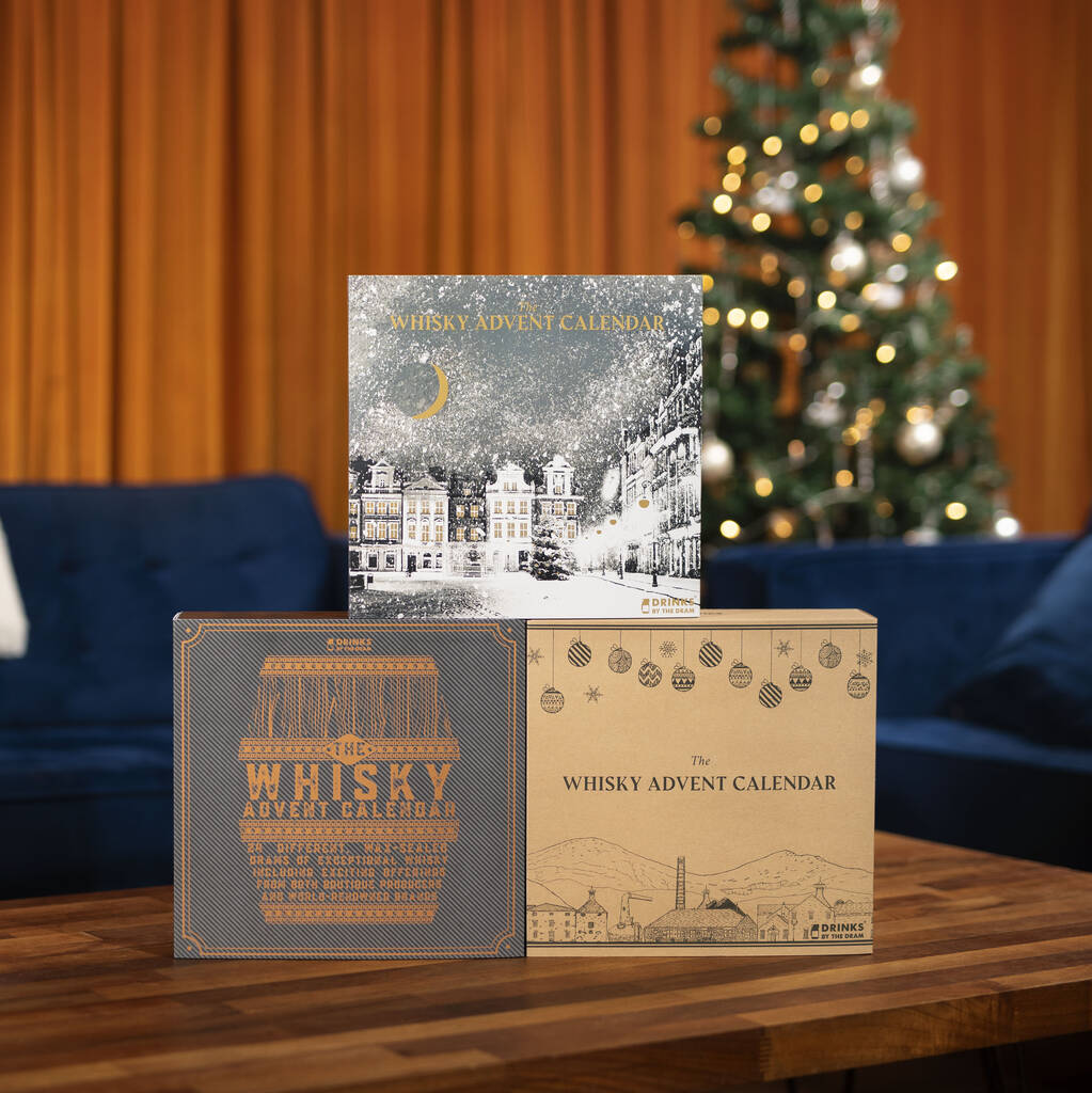 3 different box designs for the 2022 Whisky advent calendar avaiabkle from Not on The High Street